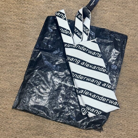 Alexander Wang Knit Jacquard Diagonal Logo Shopper Tote Black White - Picture 4 of 10